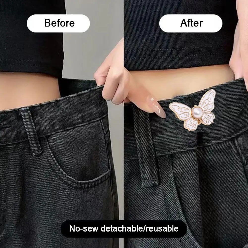 Butterfly Clothing Waist Closing Button Jeans Pin Reusable Removable Tighten Waist Button Adjustable Detachable Waist Clip Women
