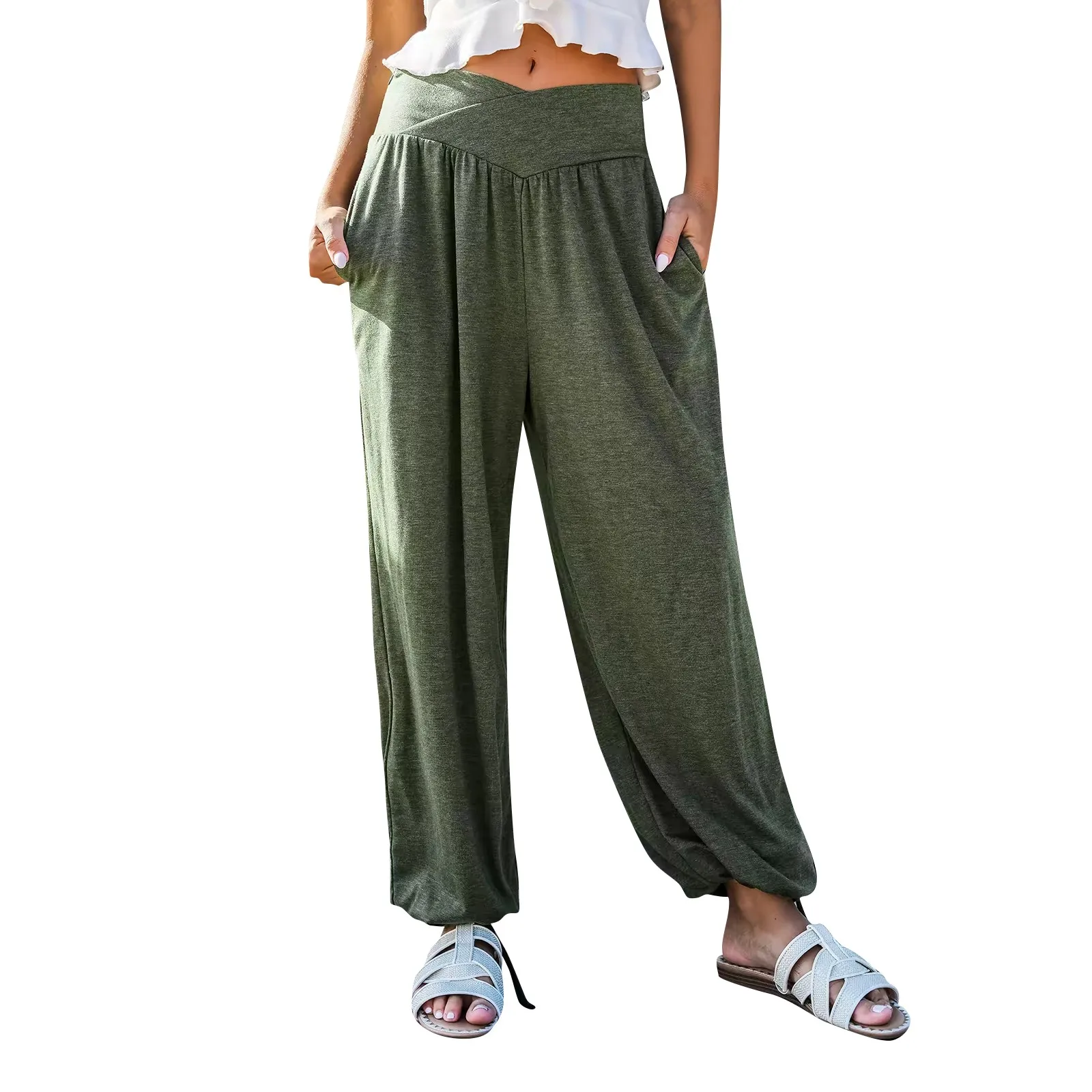 

Women's High Waist Solid Color Casual Trousers Workout Pants With Pockets ensembles pantalons pantalones de mujer брюки