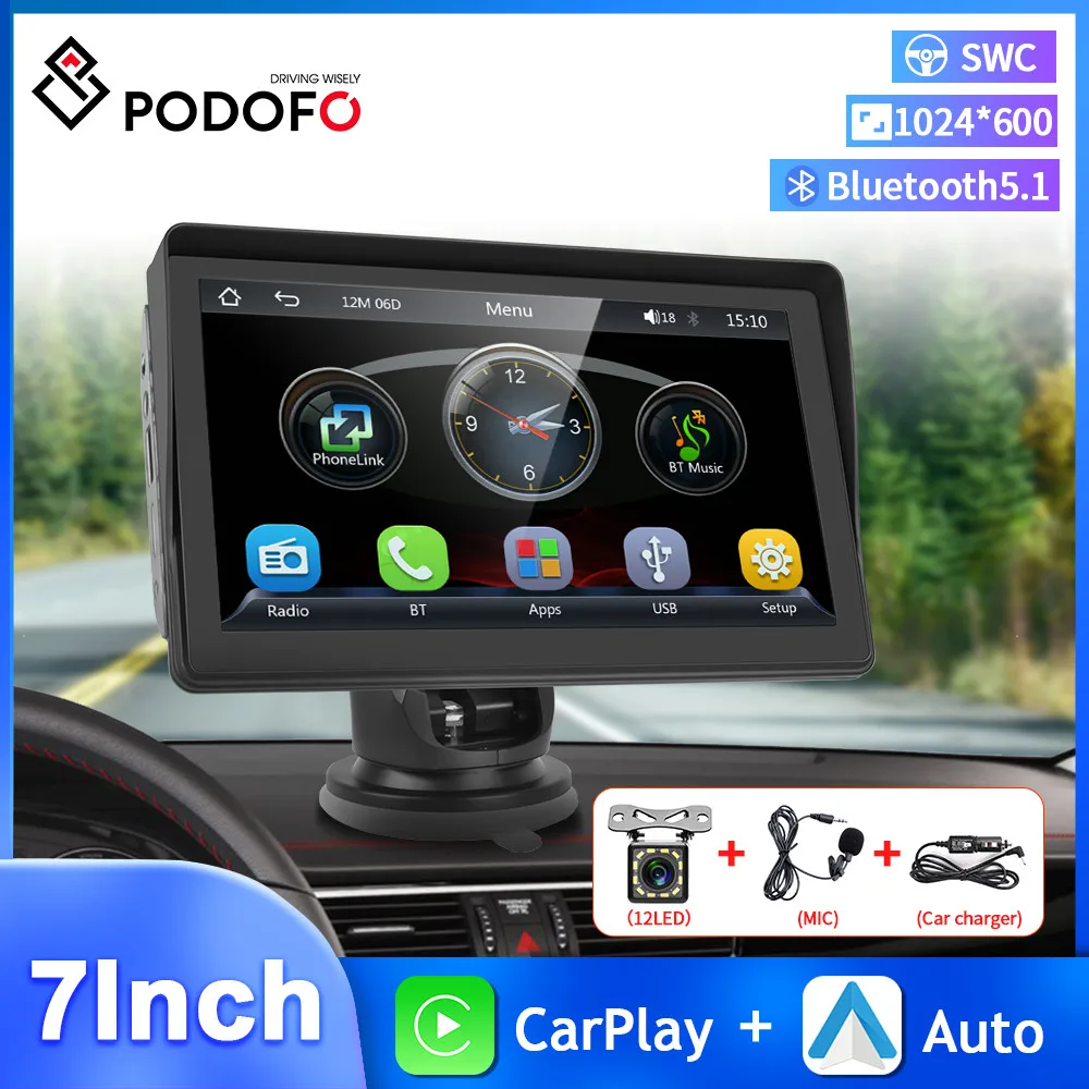 

Автомобильный радиоприемник Podofo 7 ''для Carplay MP5 Портативный Android автомобильный универсальный мультимедийный плеер B600 Mirror Link GPS камера заднего вида