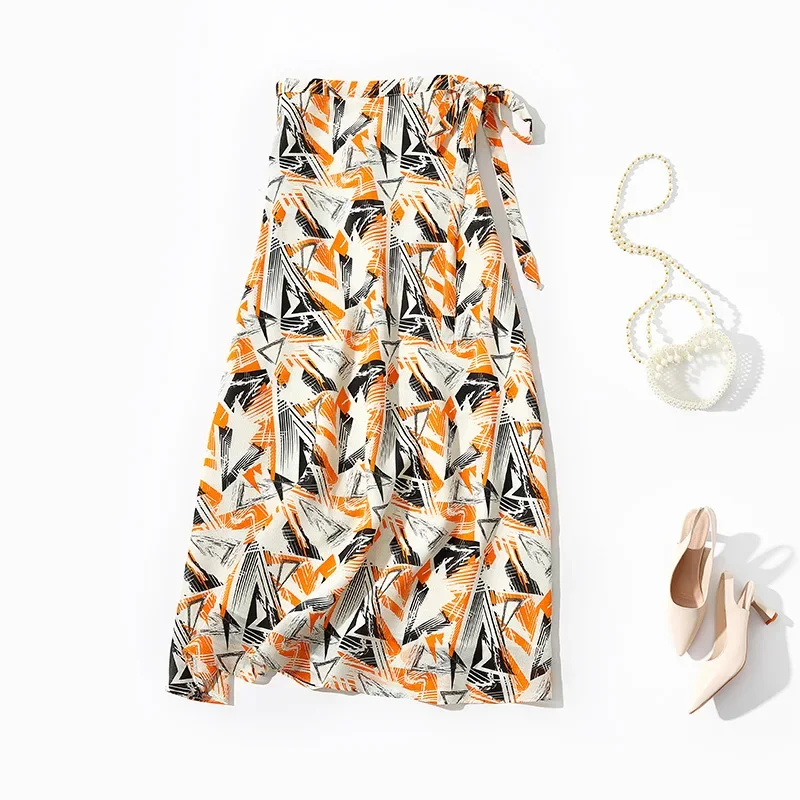 thumbnail image 1 of Falda de cintura estampada de moda Vestido largo de seda Novedad de verano 2022 Falda de seda auténtica de Southern Oil Factory para mujer, 1 of 5