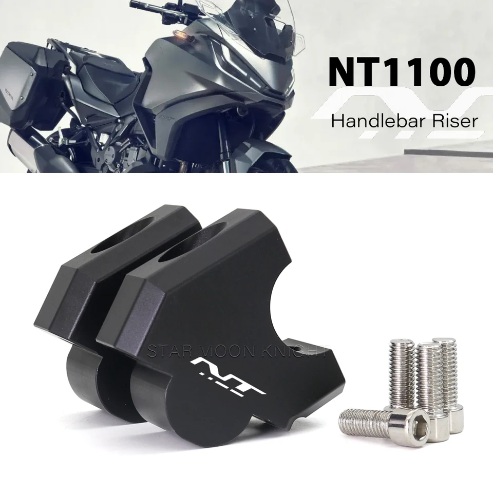 Rehausseur De Guidon Pour Honda NT 1100 2022 - Hauteur +35 Mm, Recul -15 Mm | Alliage Aluminium, Noir
