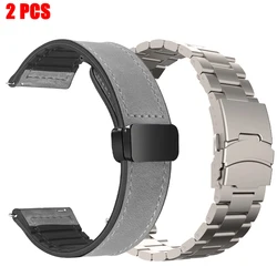 Collezione di Braccialetti - Set di 2 pezzi di cinturini per orologi in pelle e metallo da 22 mm di alta qualità