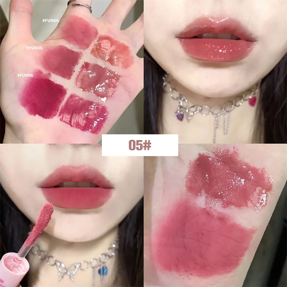CACE Fun Double-ended Lip Glaze Low Saturation Matte Lip Mud Translucent Moist Easy to Color Mirror Lipstick 4