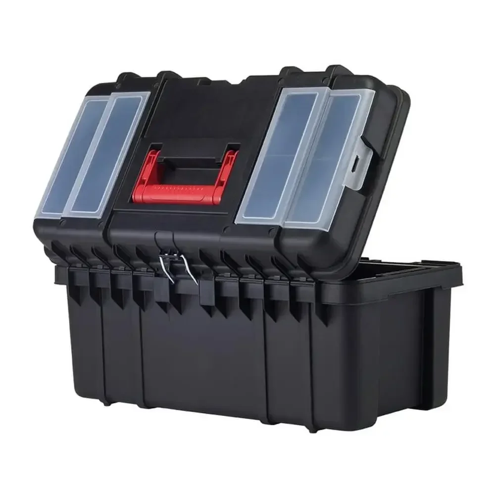 22-Inch Heavy-Duty Black Tool Box with Clear Lid Organizers Removable Utility Tray Carrying Handle 5
