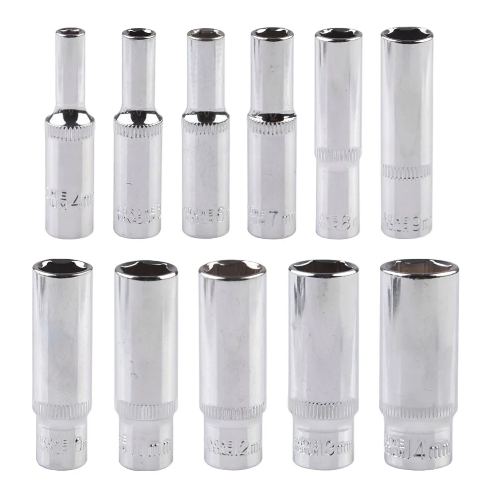 Description Picture 2 of item1pc 1/4 Hex Socket Adapter Chromium-vanadium Steel Deep Socket Wrench Head Sleeve For Ratchet Wrench Auto Repair Hand Tool