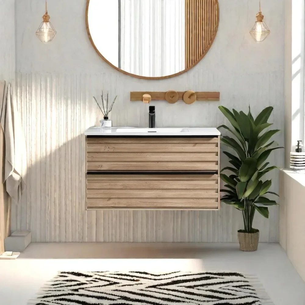 Bathroom Vanity with Sink, Modern Vanity Bathroom with Extra Big Drawers, Wall Mounted Floating Bathroom Vanities 2