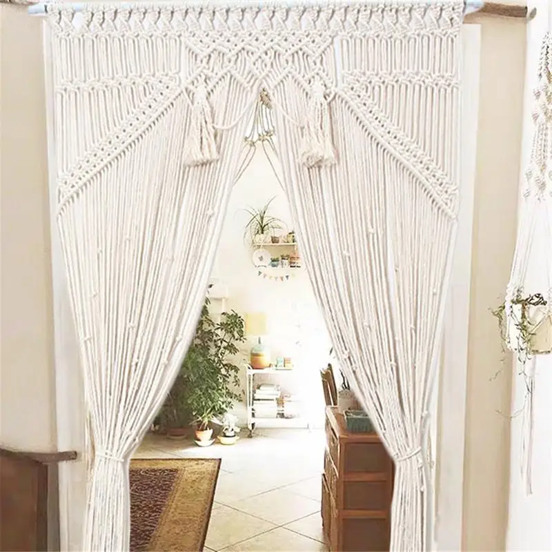 Cortina grande de macramé para puerta, tapiz bohemio para colgar en la  pared, tejido a mano, macramé, fiesta de cumpleaños, boda, telón de fondo,  arco