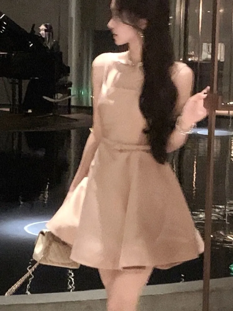 Korean Elegant Princess Mini Party Dresses Christmas Red Spaghetti