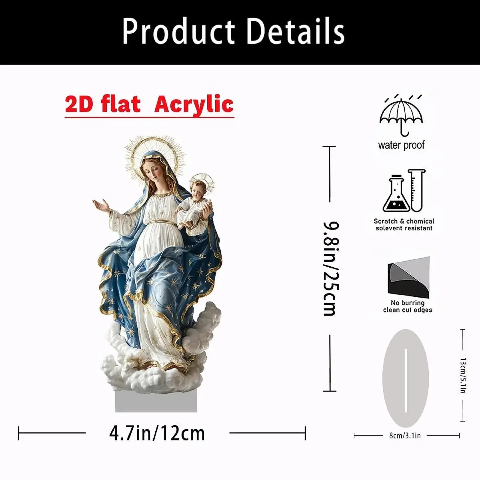 Blessed Mary Figurine Christmas Scene Decorative with Child Jesus Tabletop