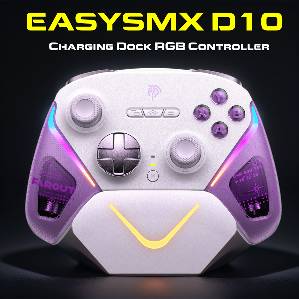 EasySMX D10 Wireless Gamepad Bluetooth TMR Sticks Joystick RGB Controller Compatible with PC/Switch/Phone/Steam, Micro Triggers