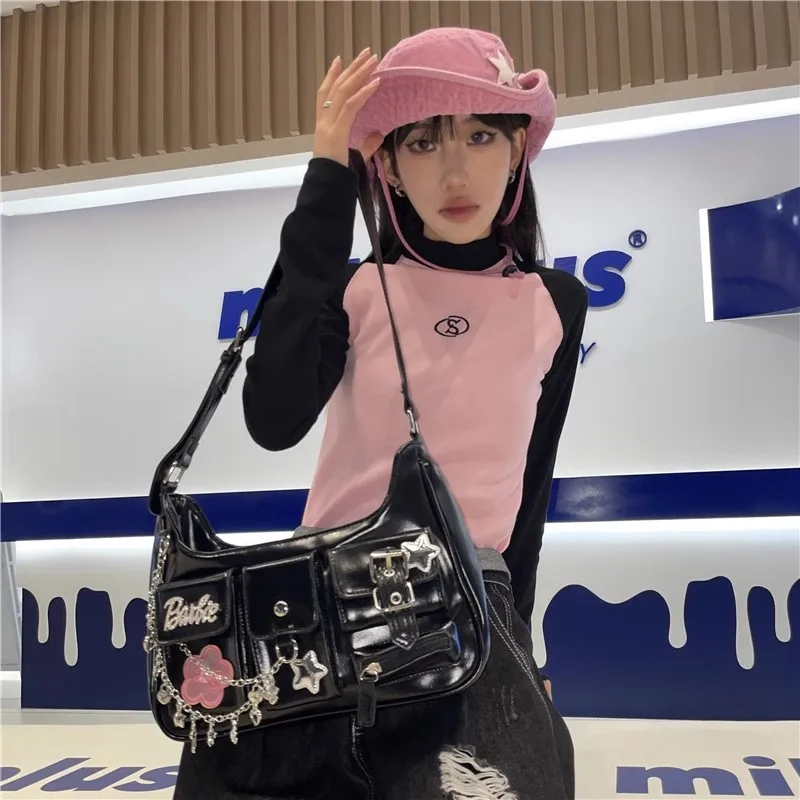 Original Sweet and Spicy Crossbody Bag Multi-Pocket Hot Girl Chain Motorcycle Bag Y2K Retro Medieval Shoulder Bag for Women