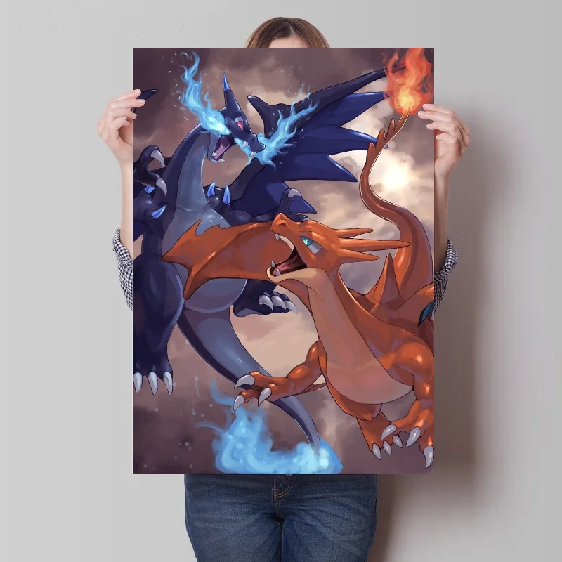 Mega Charizard Y vs Mega Charizard X Pokemon Print Poster Wall Art Picture  A4 +