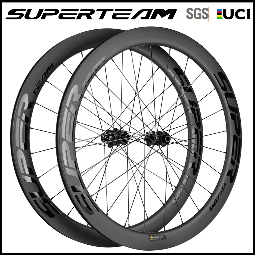 Ruedas Carbono 50 Mm Para Bicicleta Carretera 700C - Eje Pasante, Freno Disco Centerlock, Compatible 8-12 Velocidades