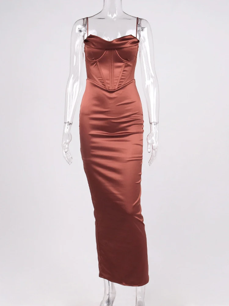 NewAsia Satin Corset Dress 2 Layer Lining Elastic Boned Underwire Split Cut out Cowl Neck Bodycon Dress Woman Sexy Party Dress
