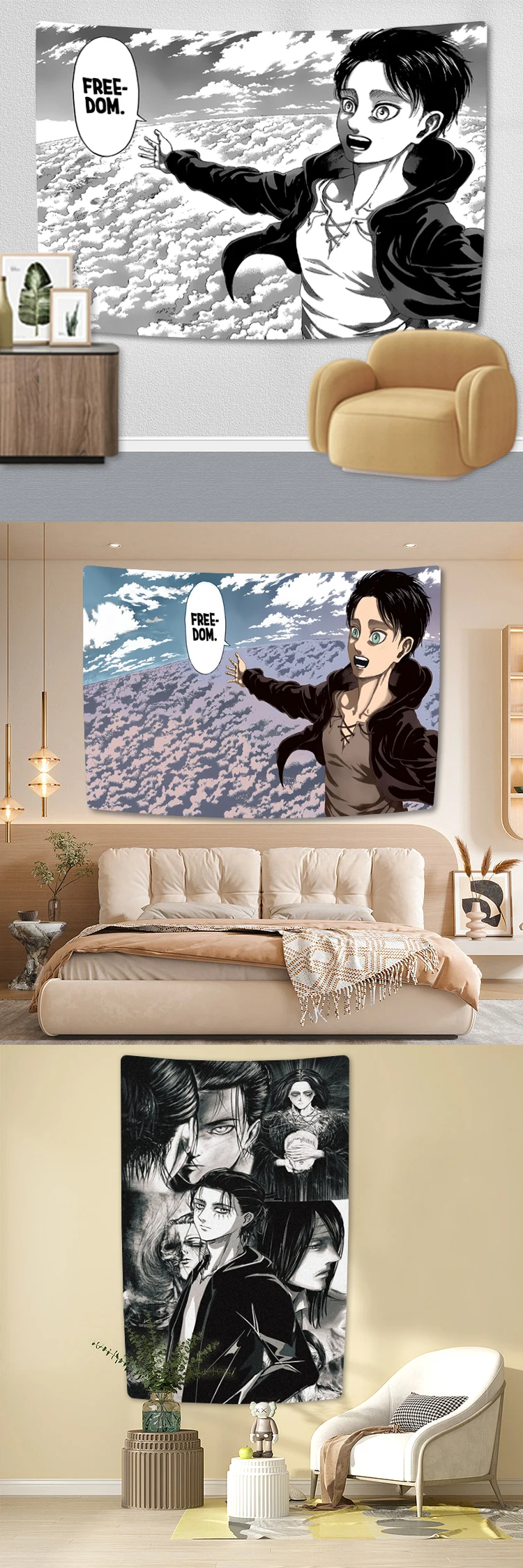 Description Picture 3 of itemEren Jaeger Freedom Tapestry Japanese Manga Printed Wall Hanging Room Decor Dormitory Backdrop Beach Blanket