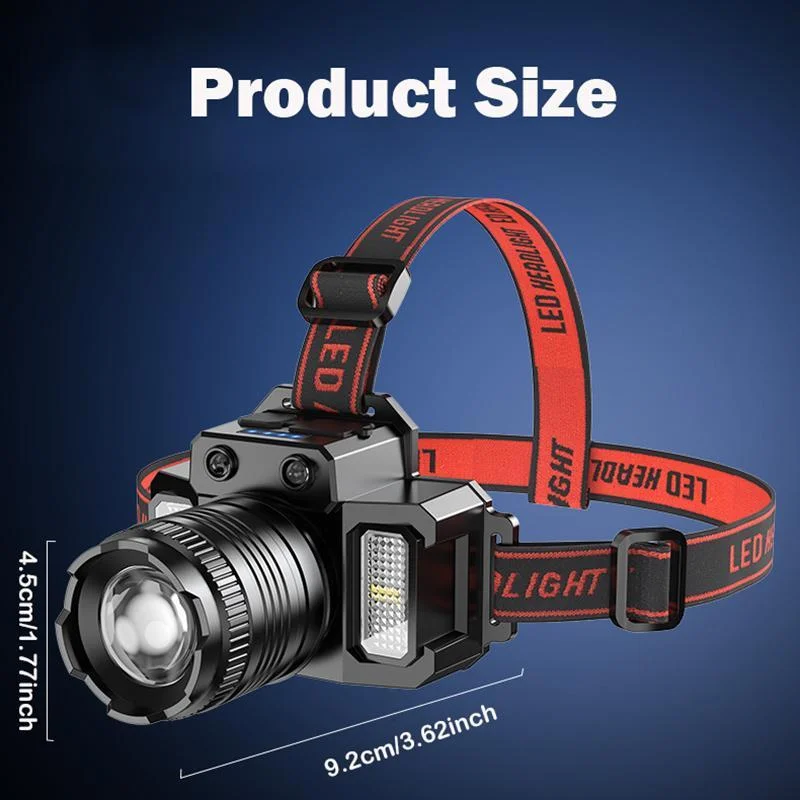 충전식 리튬 배터리 헤드램프, 초고휘도, 스포츠 센서, 5가지 조명 모드, 조절 가능한 초점, 이마 램프, 1500mah, USB 플러그
