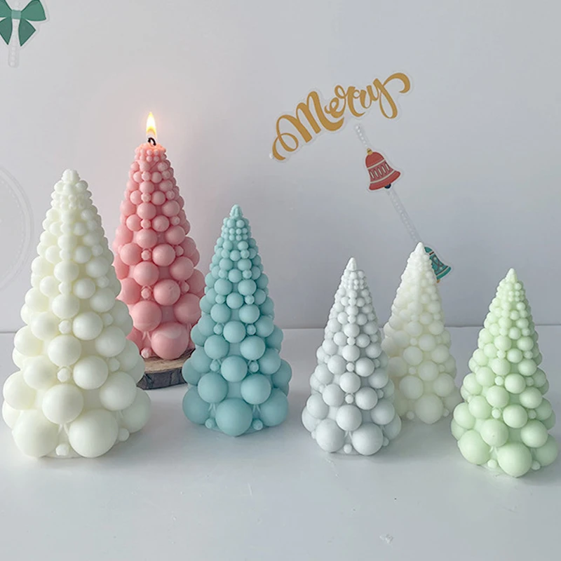 Large Bubble Christmas Tree Silicone Candle Mold 3D Gypsum Resin Soap Baking Mould Candle Making Set Home Ornament Decor Gifts