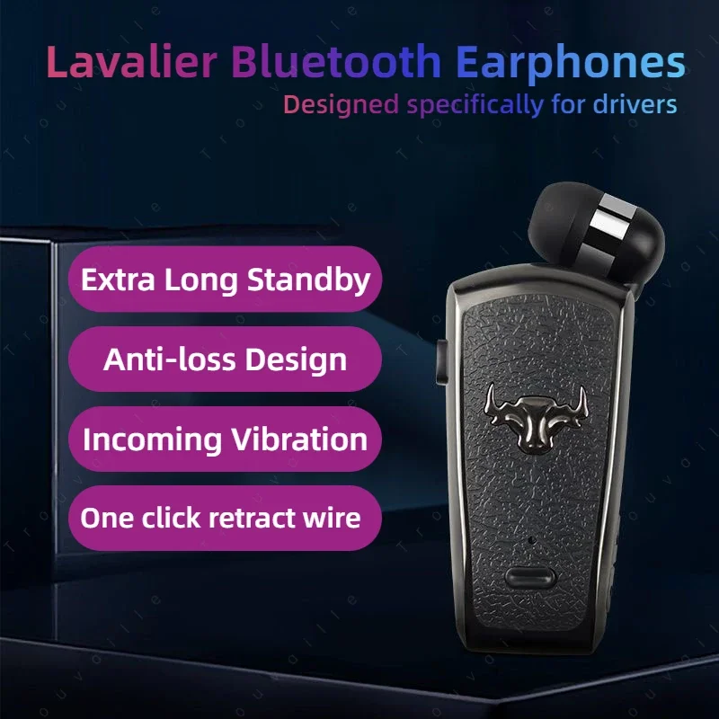 Trouvaille Wireless Headphones In Lotus Bluetooth Earphones Handsfree Headset Vibrate Earbuds With Retractable Wire Collar Clip