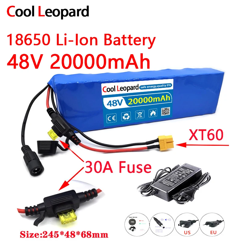 

48V 20Ah 18650 Lithium Battery Pack 13S2P 800W High Power 54.6V 20000mAh Electric Bicycle Electric Scooter Battery 30A BMS XT60