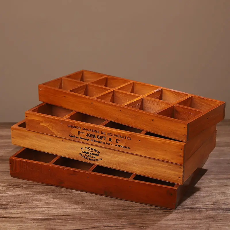 Vintage Wooden Desk Top Storage Box Multifunctional Sundries Partition Wooden Box Household Jewelry Finishing Box Organizer Home 1