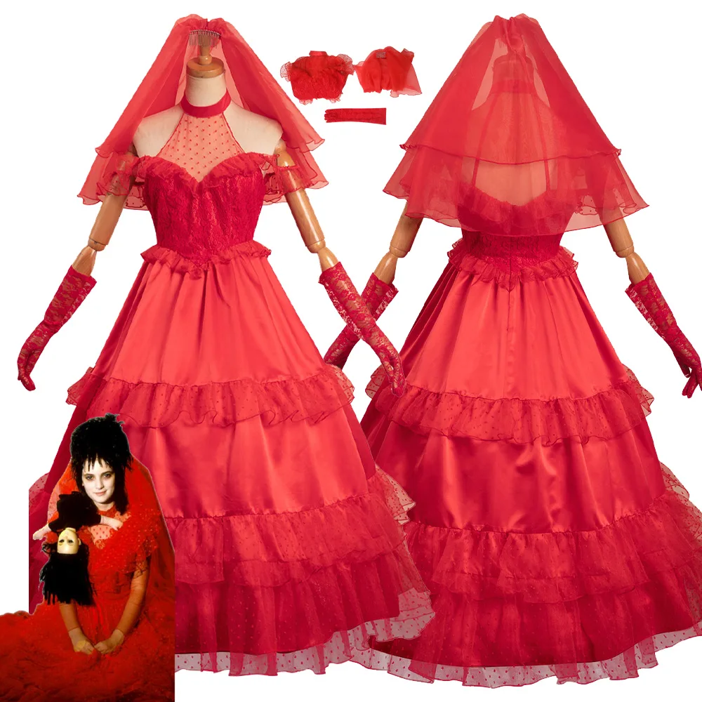 Beetle Cos Juice Lydia Red Wedding Dress Costume Cosplay Donna Fanasia Outfit Halloween Carnival Party Travestimento Vestiti Vestito