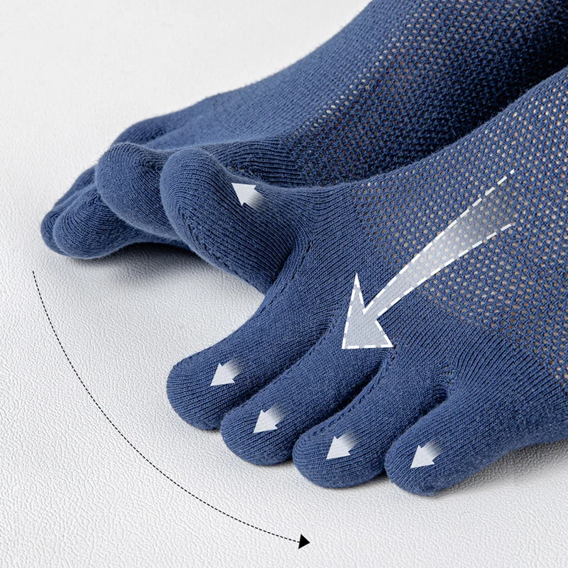 Men Socks 3Pairs Running Open Toe Elastic Short Solid Cotton Sweat-absorbing Five Finger Invisible Low Cut Boat Ankle