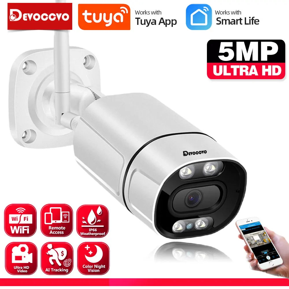 DrPhone CC1 Smart Life / TUYA - Google Home / Alexa - Wifi IP Camera Voor Buiten Waterdicht 1080p 2mp Beveiliging Nachtzicht Infrarood Met Audio