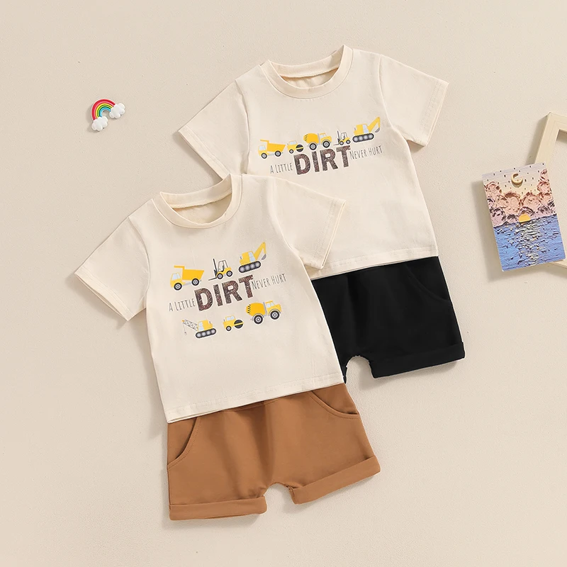 

2024-03-27 Lioraitiin Baby Boys Summer Outfits Letter Print Short Sleeves T-Shirt and Elastic Shorts Vacation Clothes Set