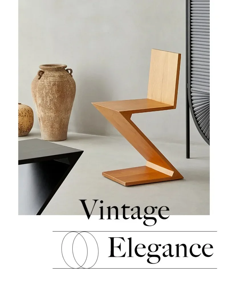 Description Picture 6 of itemMedieval Home Chair Imitation Zigzag Designer Dining Chair Creative Solid Wood Backrest Stool Z-shaped Home Dining Chair
