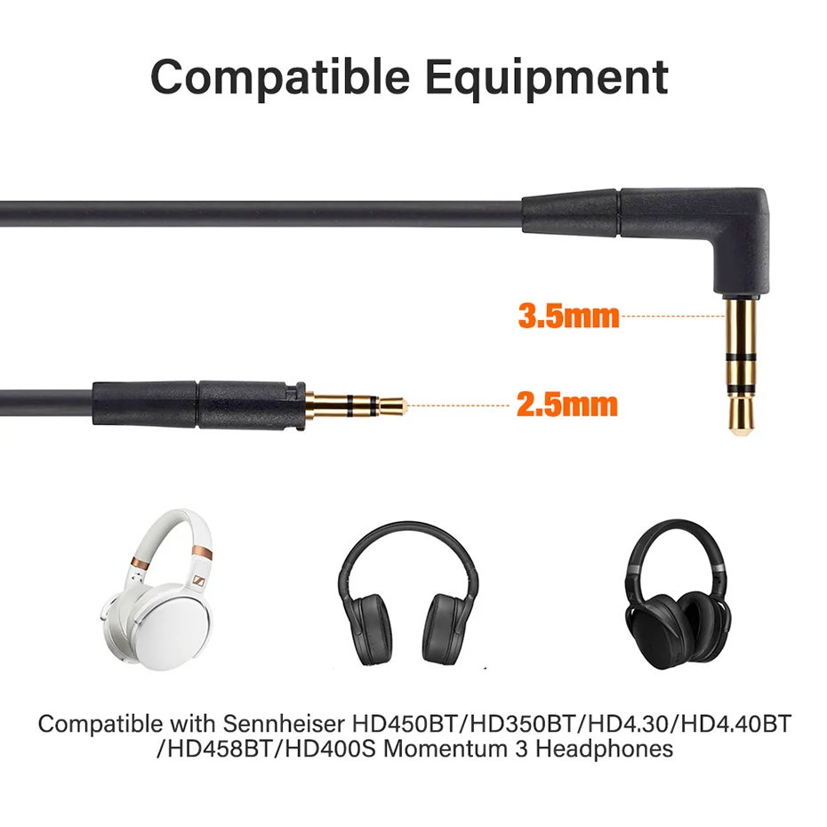 3.5mm to 2.5mm Headphones Cable For Sennheiser HD 400S 450BT 350BT 4.30 4.40BT 4.50 BTNC Momentum 4 3 2 1 Audio Wire 1.5M Long