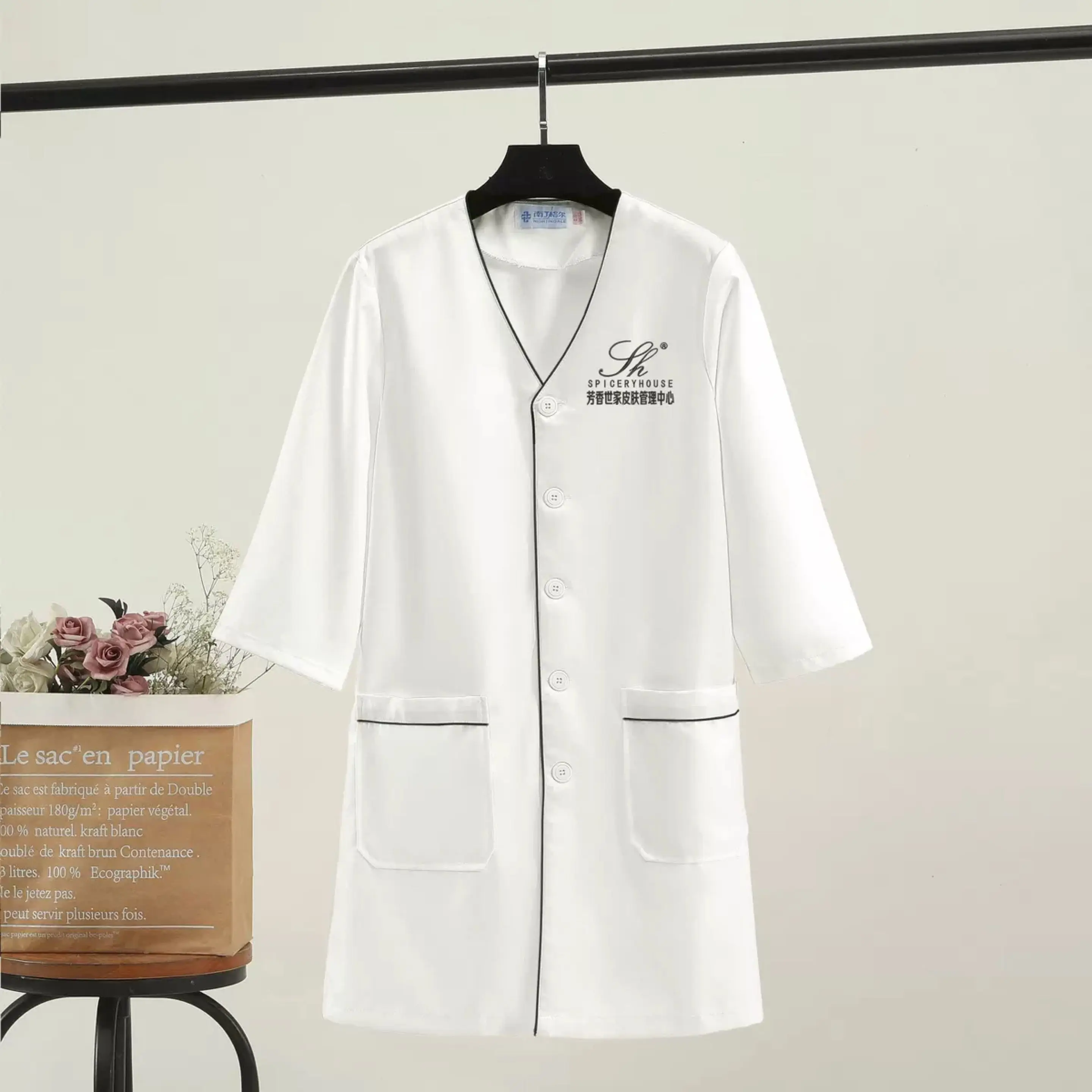 Plus Size Salon grooming clothes Lab coat Beautician tops beauty uniform dress spa uniform scrub for Medical Lab Coat