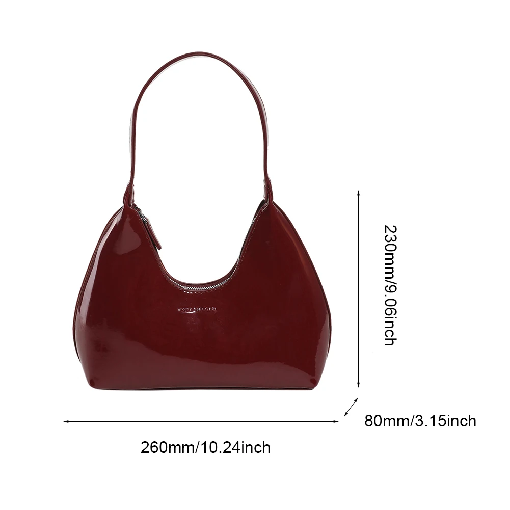 Women Patent Leather Tote Bag Versatile Fashion Shoulder Bag Casual Satchel Hobo Bag Zipper Armpit Bag Girl Shopper Purse