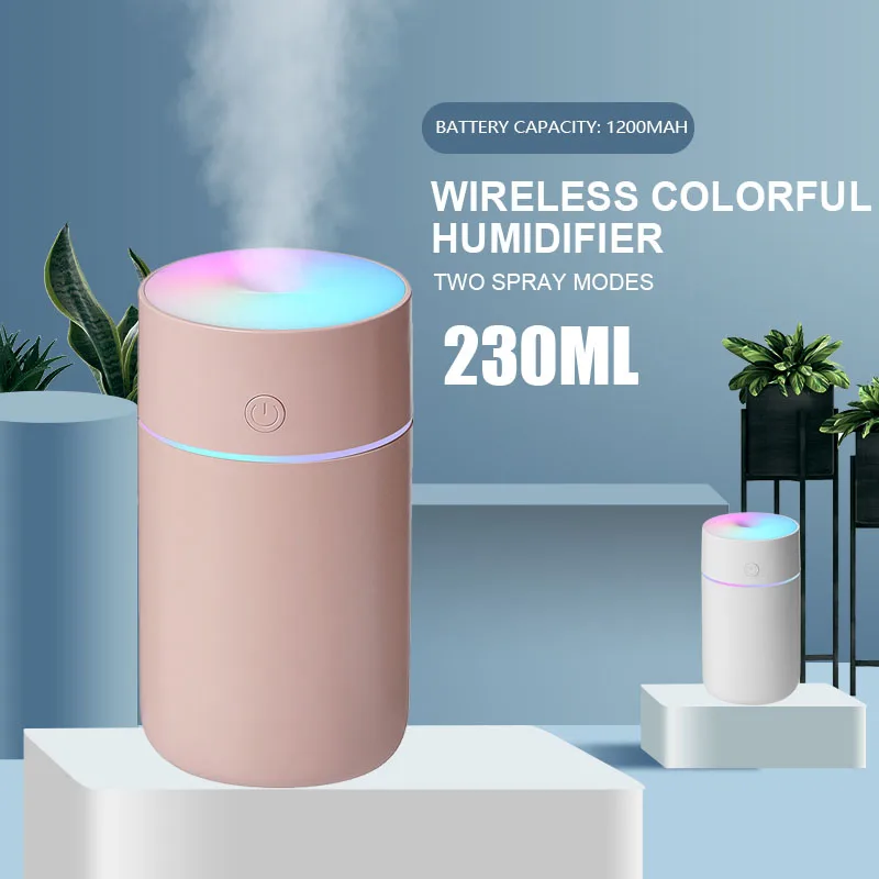 

230ml Wireless Air Humidifier Diffuser USB Ultrasonic Humidifiers Home 1200mAh Battery Rechargeable Humidificador Mist Maker