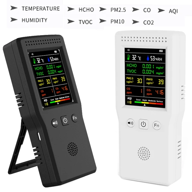 Détecteur de qualité de l'air 9 en 1 PM2.5 PM10 HCHO TVOC CO CO CO2 AQI température humidité multifonctionnel LCD moniteur numérique de qualité de l'air 1