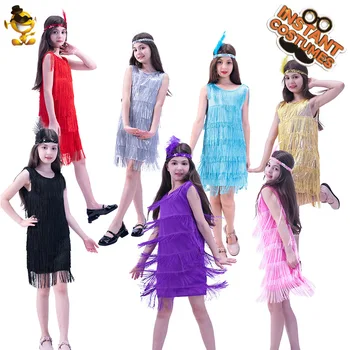Costume da spettacolo teatrale con frange anni '20 per ragazze Abiti da festa con frange vintage per spettacoli di danza latina per bambini