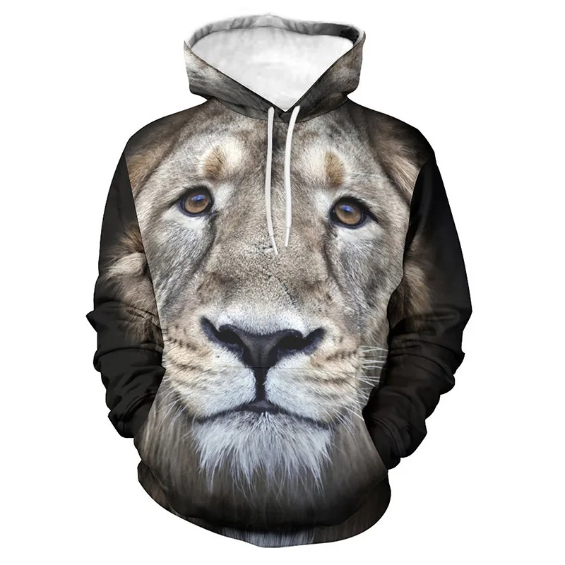 thumbnail image 1 of Sudadera con capucha con estampado de animales y león para hombre, sudaderas con capucha de moda con estampado digital, sudaderas casuales holgadas de gran tamaño, 1 of 5