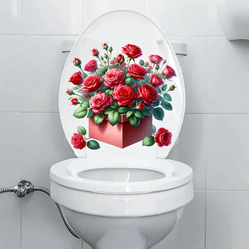Toilet Seat Stickers Toilet Wall Stickers Toilet Stickers Vinyl Stickers A Box of Red Roses Self-Adhesive Toilet Stickers Wall Decal Removable Reusable PVC Sticker for Toilet Lid Bathroom Decor