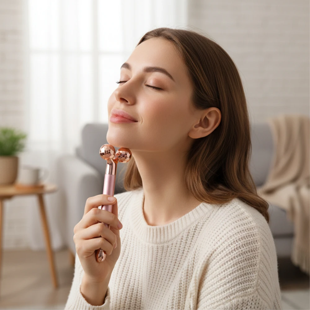 Rullo massaggiatore per il viso in oro 24 carati, barra energetica per la bellezza, lifting, trattamento antirughe, strumento per snellire il viso, tre in uno_voghion.com