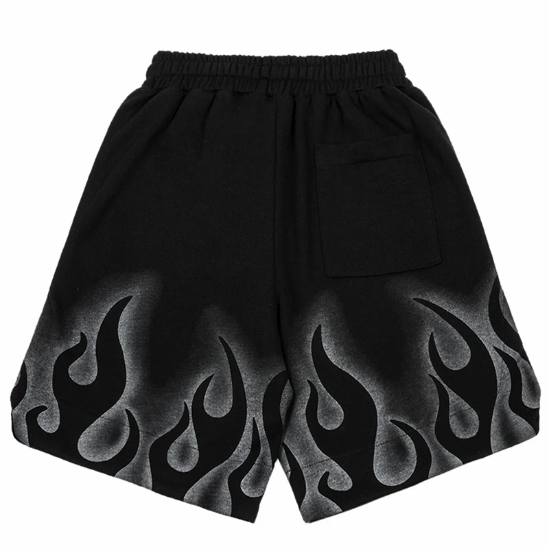 2023 Men Cotton Jogger Shorts Summer Track Short Black Hip Hop Streetwear Harajuku Shorts Sweatpants Fire Flame Printed Shorts