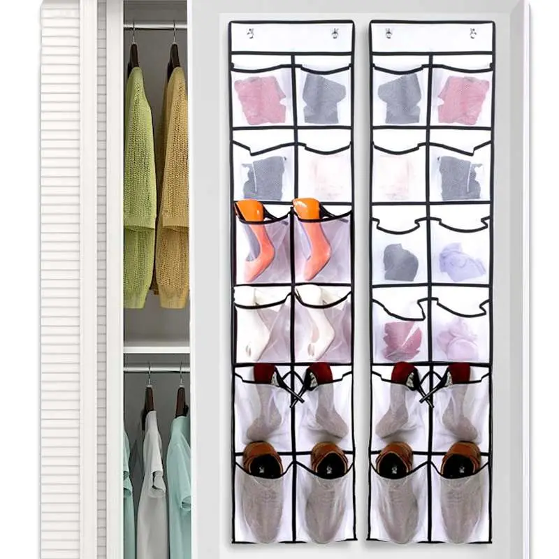 12 Compartments Behind The Door Shoe Storage Hanging Bag Mesh Pocket Slippers Organizing Non-woven Storage Bag G588 shoe organizer