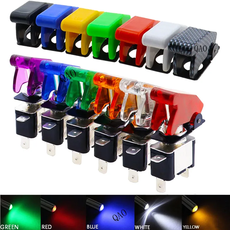 Auto Car Boat Truck Illuminated Led Toggle Switch Safety Aircraft Flip Up Cover Guard Red Blue Green Yellow White 12V20A