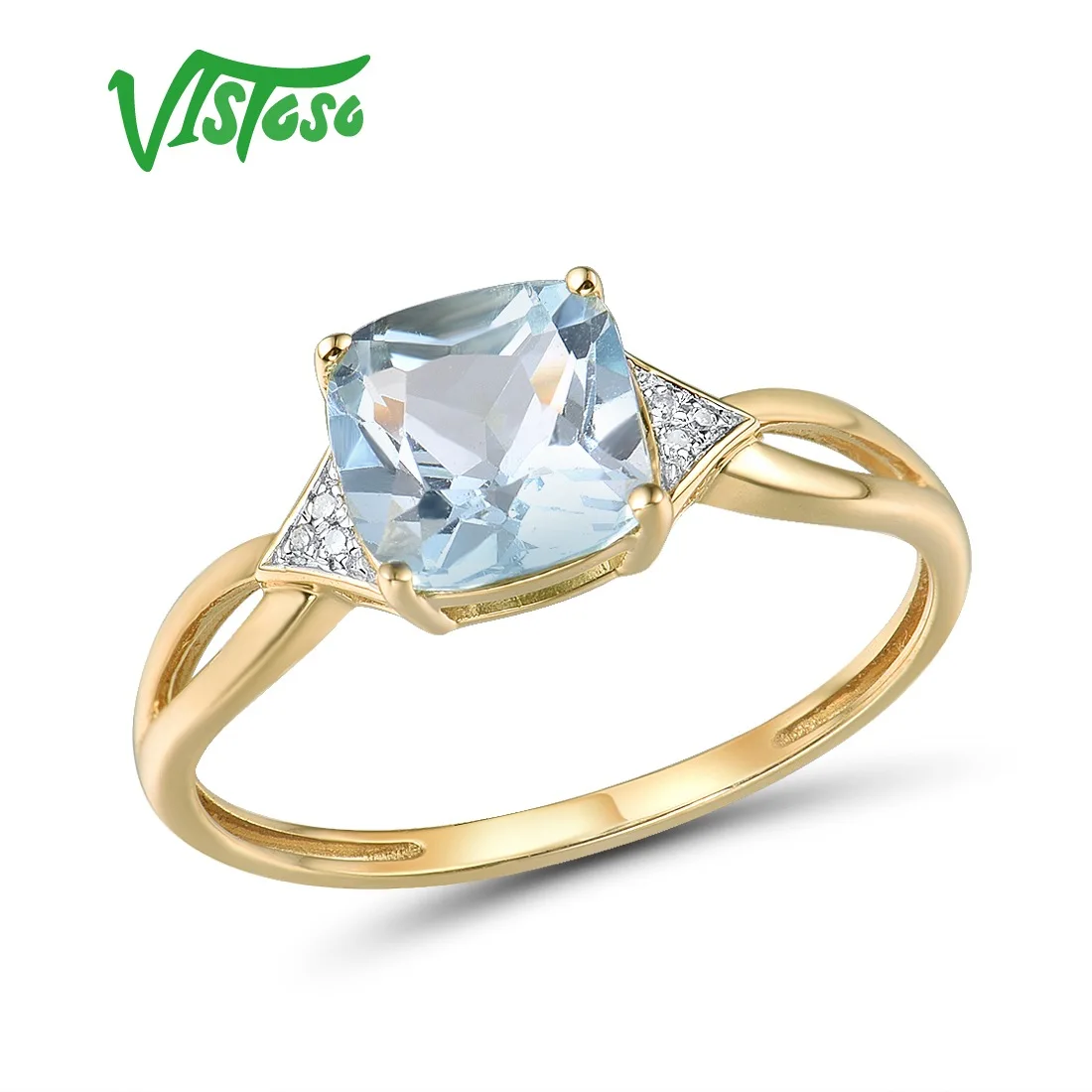 14K 585 Yellow Gold Ring For Women Diamond Sky Blue Topaz Rings Gold 585 Real Original Anniversary Fine Jewelry gold rings,golden ring