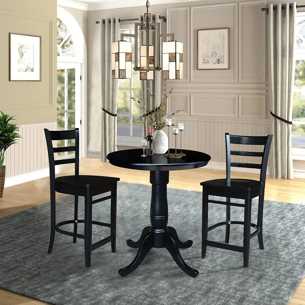 Round Top Pedestal Table 30 Inch Solid Wood Kitchen Counter Height Furniture For Dining Room 6