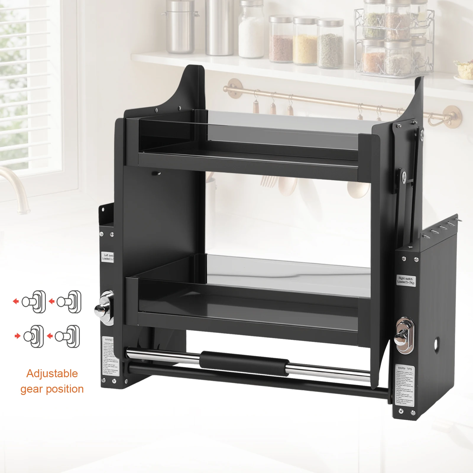 2-Tier Pull-Down Elevator Pull Down Cabinet Organizer Upper Kitchen Wall Cabinet Storage Organizer