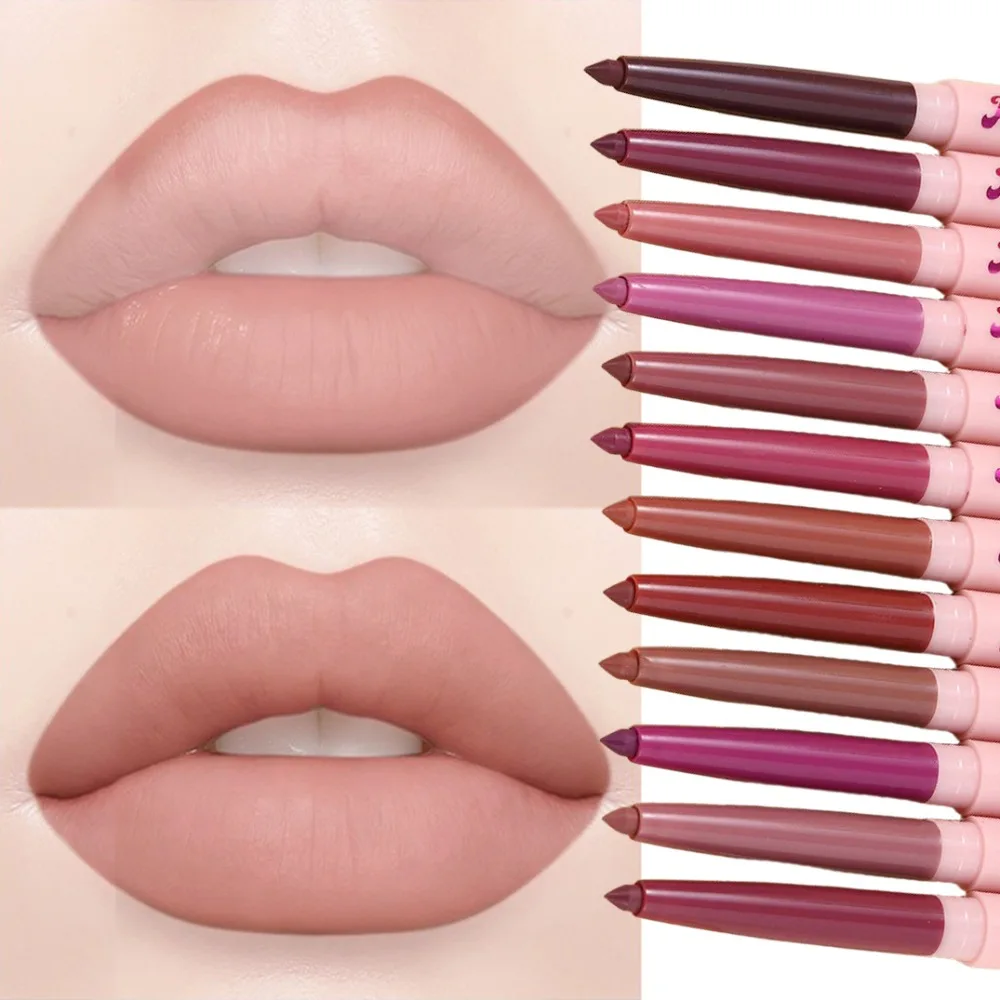 Matita per Labbra Opaca Impermeabile a Lunga Durata, Penna per Rossetto ad Alta Pigmentazione, Applicazione Retrattile e Liscia, Cosmetici per il Trucco - immagine 4