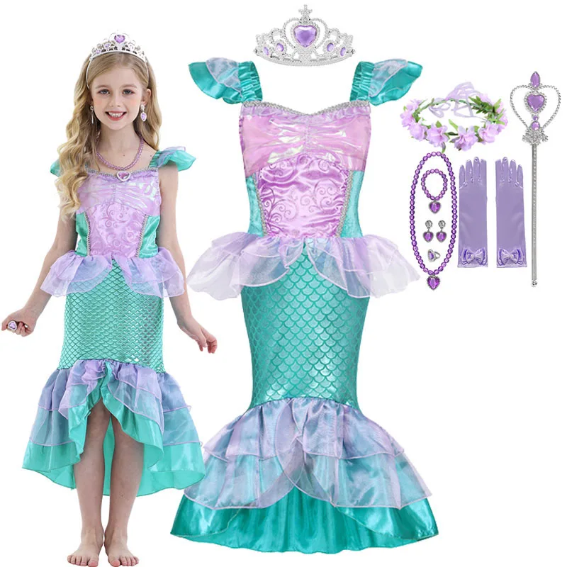 2024 Ragazze Little Mermaid Princess Dress Halloween Cosplay Charm Kids Fancy Make Up Bambini Carnival Party Clothes