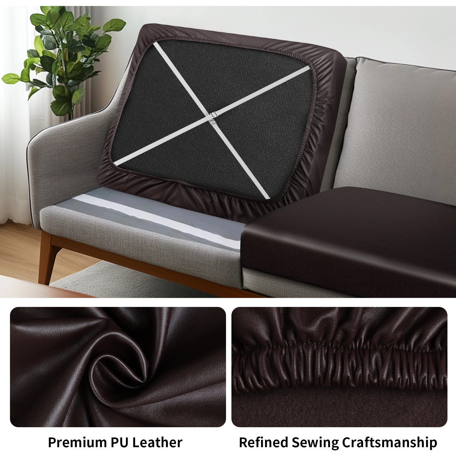 PU Leather Couch Sofa Cushion Slipcover Waterproof Elastic Chair Seat Covers Sofa Furniture Protector Slip Cover for Living Room 2
