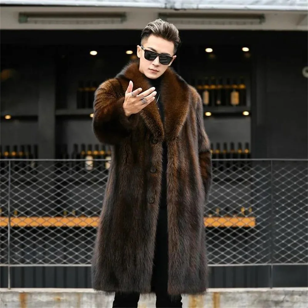 2 Colors 9XL Winter Warm Loose Overcoat Plus Size Open Stitch Plush Coat Men Faux Mink Fur Cardigan Thicken Long Trench