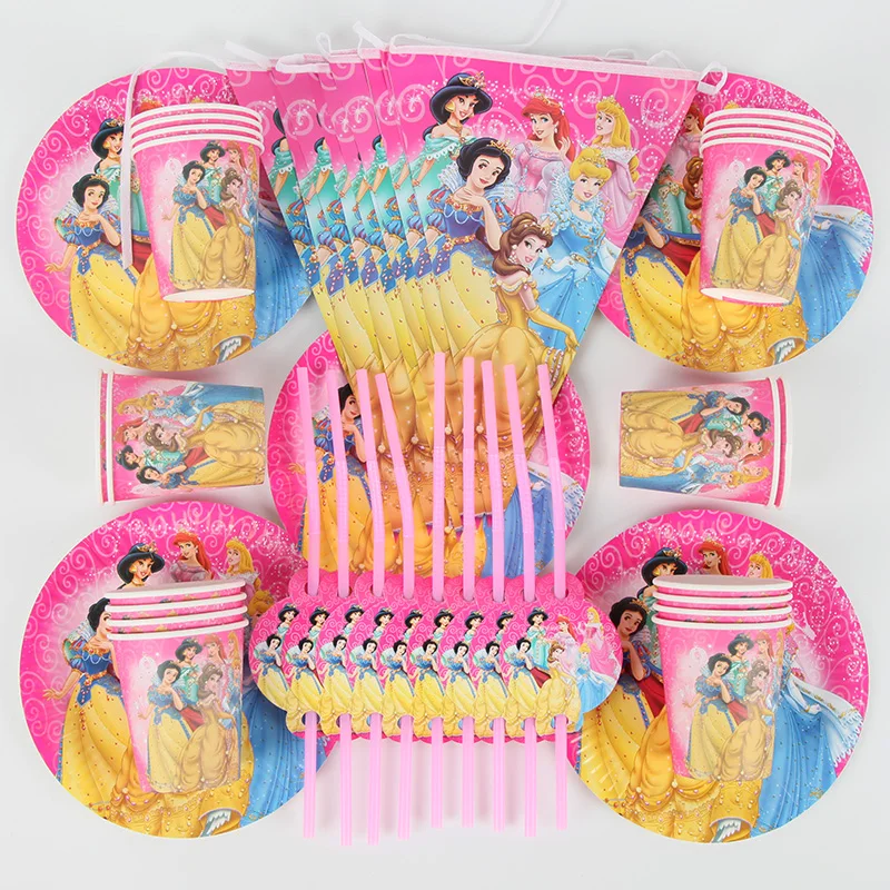 

61pcs/lot Disney Six Princess Happy Birthday party paper disposable tableware Decor for baby girl favor party event supplies Set