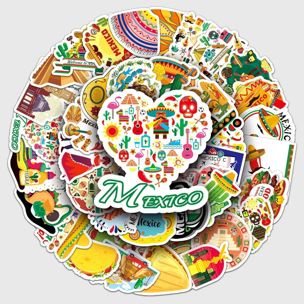 

10/50PCS Watercolor Mexico Stickers Travel Theme Decal Set for Laptop, Phone Case, Planner, Journal, Water Bottle, DIY Craft Toy